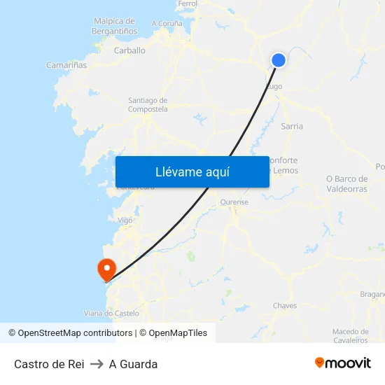 Castro de Rei to A Guarda map