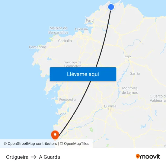 Ortigueira to A Guarda map