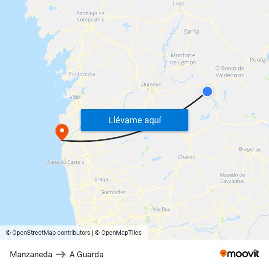 Manzaneda to A Guarda map