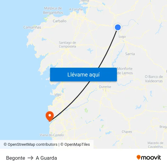 Begonte to A Guarda map