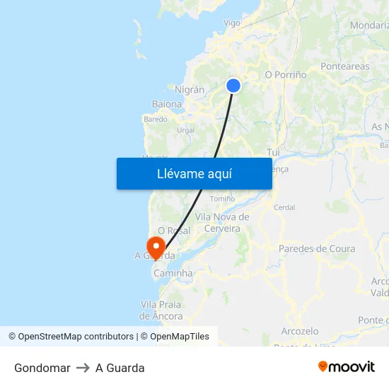 Gondomar to A Guarda map