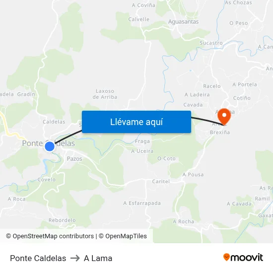 Ponte Caldelas to A Lama map
