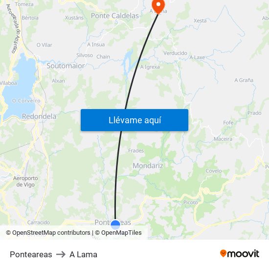 Ponteareas to A Lama map