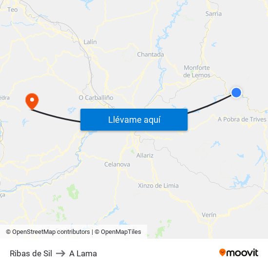 Ribas de Sil to A Lama map