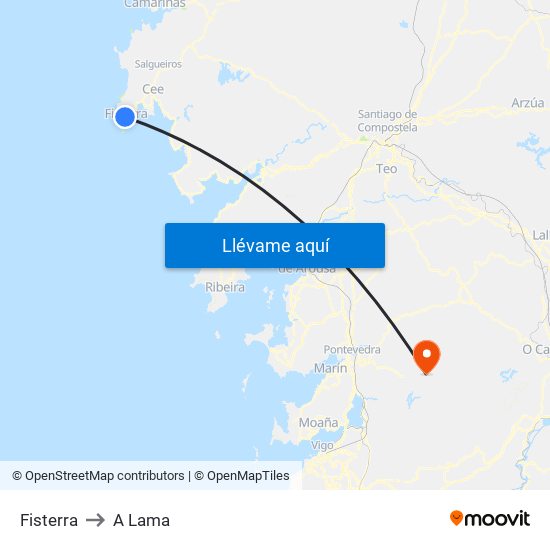 Fisterra to A Lama map
