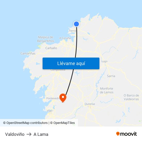 Valdoviño to A Lama map