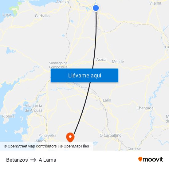 Betanzos to A Lama map