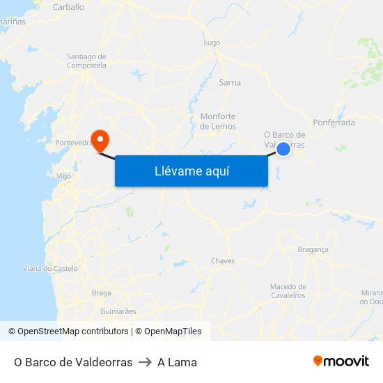 O Barco de Valdeorras to A Lama map