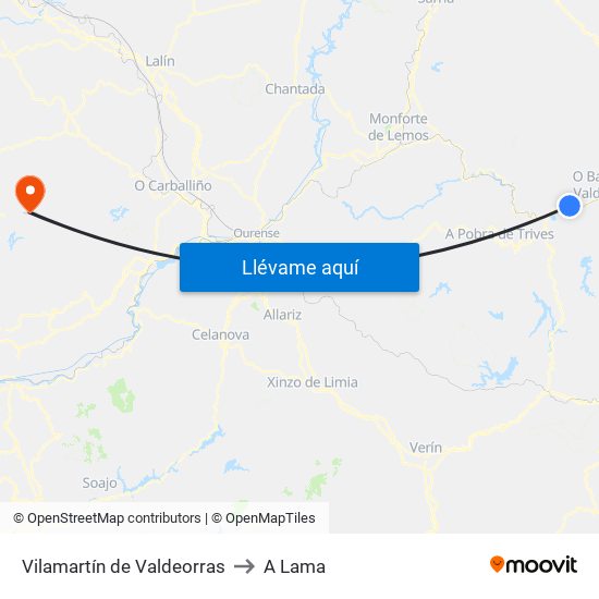 Vilamartín de Valdeorras to A Lama map