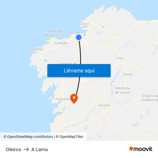Oleiros to A Lama map