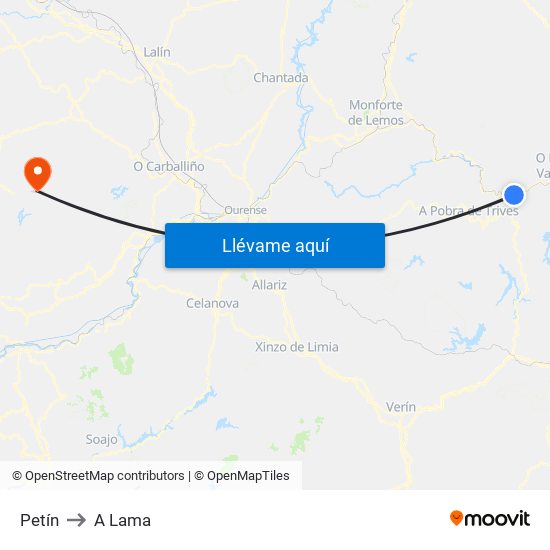 Petín to A Lama map
