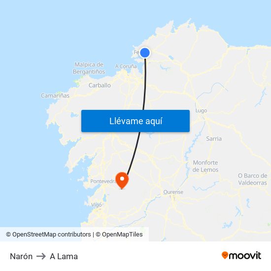 Narón to A Lama map