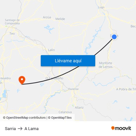 Sarria to A Lama map