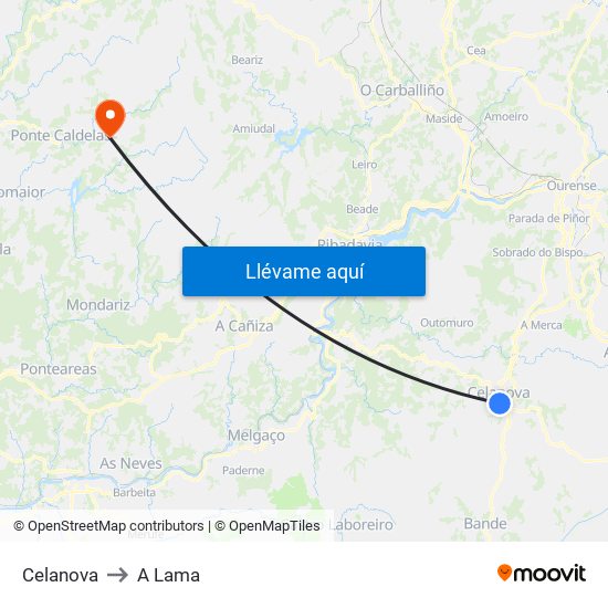 Celanova to A Lama map
