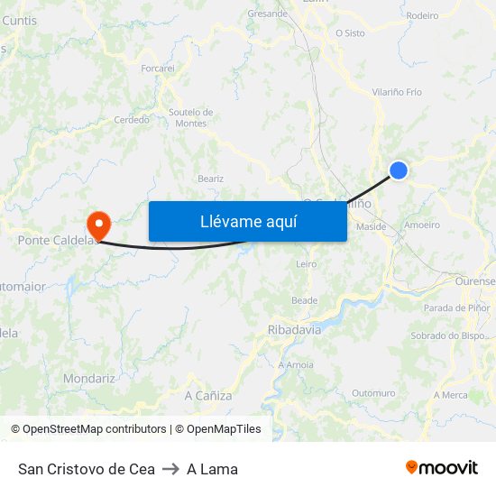 San Cristovo de Cea to A Lama map
