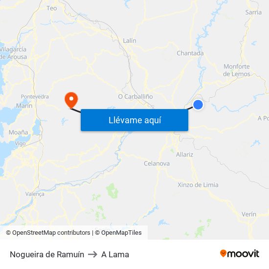 Nogueira de Ramuín to A Lama map