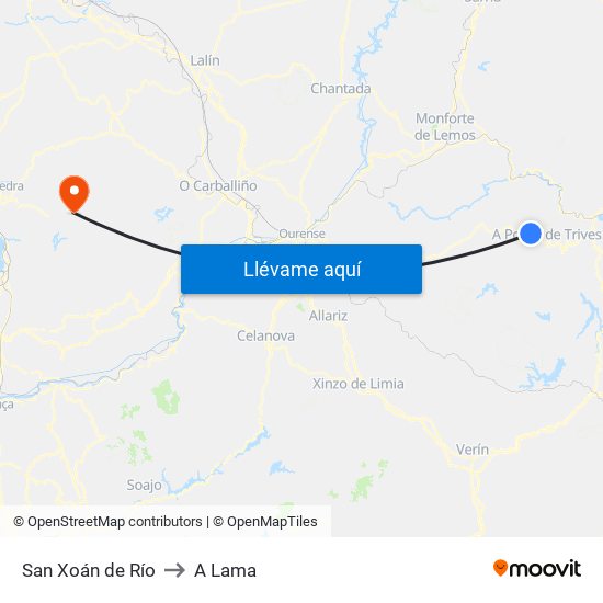 San Xoán de Río to A Lama map