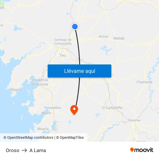 Oroso to A Lama map