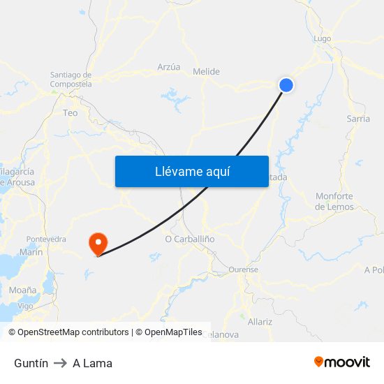 Guntín to A Lama map