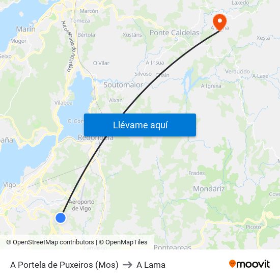 A Portela de Puxeiros (Mos) to A Lama map