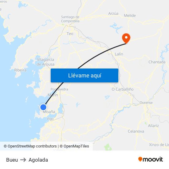 Bueu to Agolada map