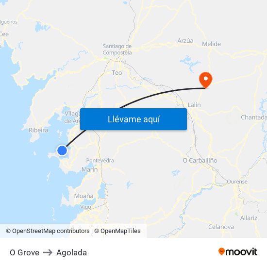 O Grove to Agolada map