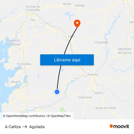 A Cañiza to Agolada map