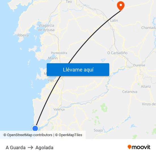 A Guarda to Agolada map