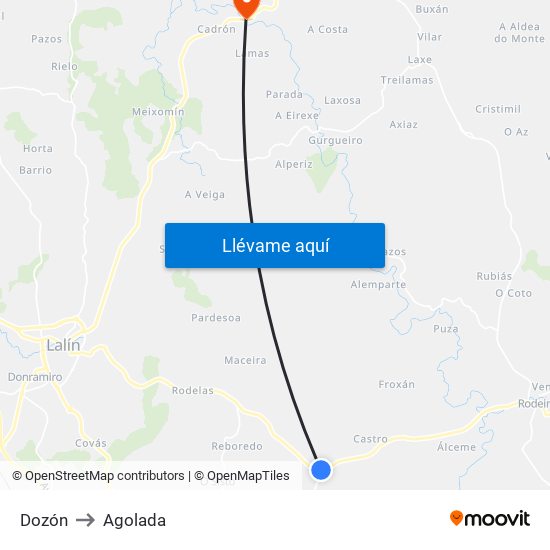 Dozón to Agolada map