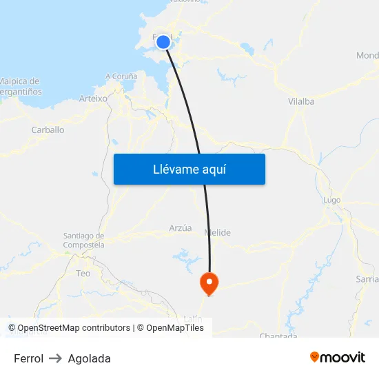 Ferrol to Agolada map