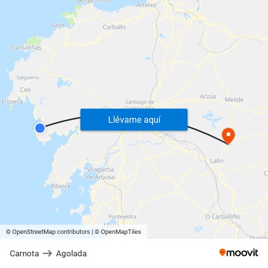 Carnota to Agolada map