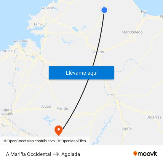 A Mariña Occidental to Agolada map