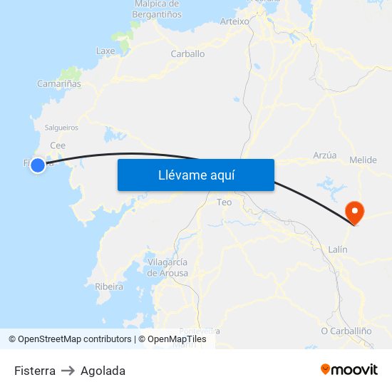 Fisterra to Agolada map