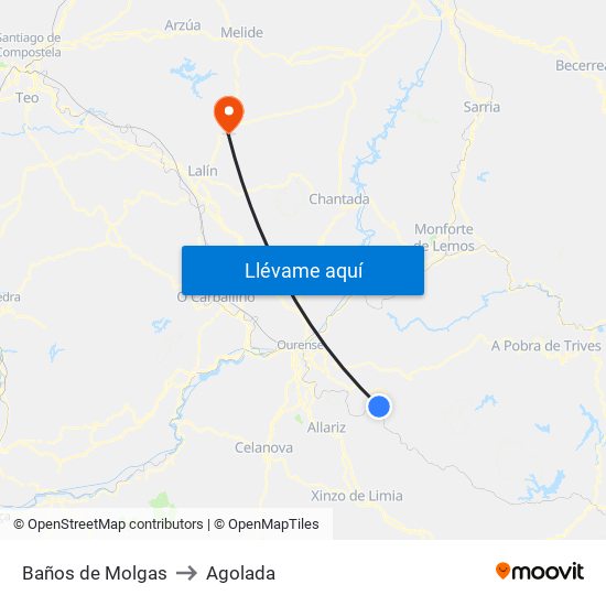 Baños de Molgas to Agolada map