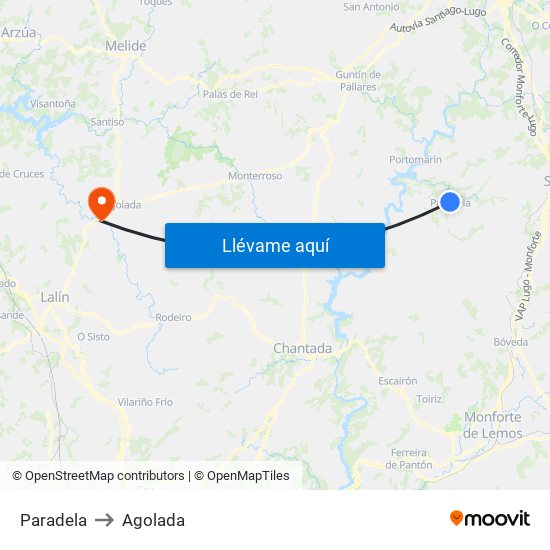 Paradela to Agolada map