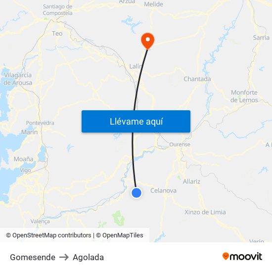 Gomesende to Agolada map