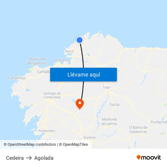 Cedeira to Agolada map