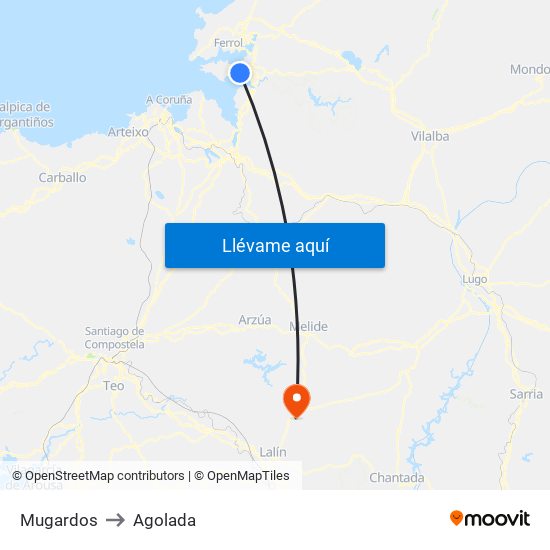 Mugardos to Agolada map