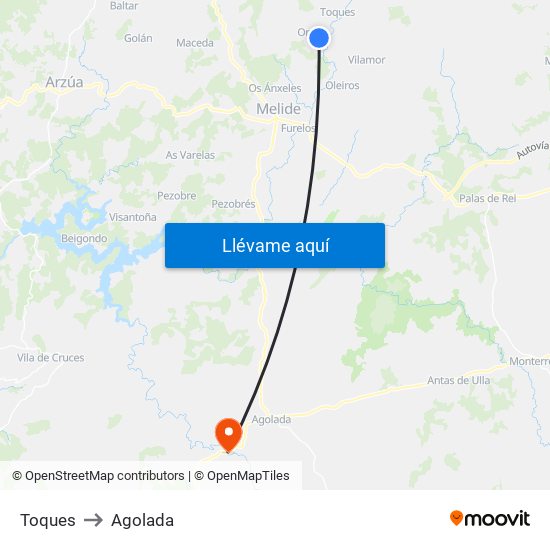 Toques to Agolada map