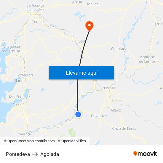 Pontedeva to Agolada map