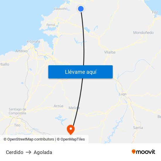 Cerdido to Agolada map