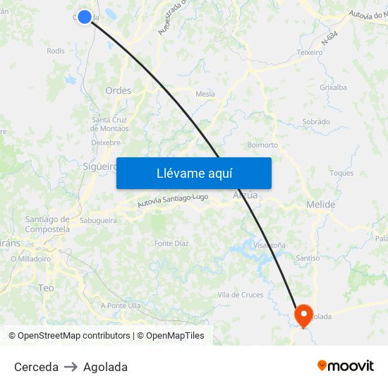 Cerceda to Agolada map