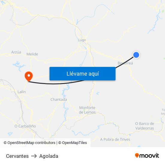 Cervantes to Agolada map