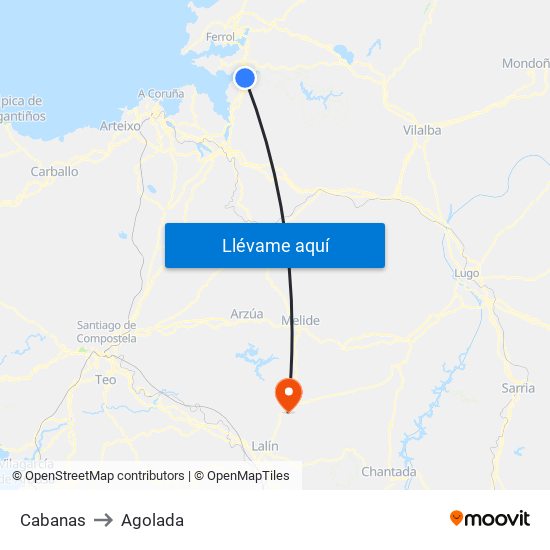 Cabanas to Agolada map