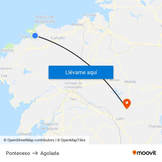 Ponteceso to Agolada map
