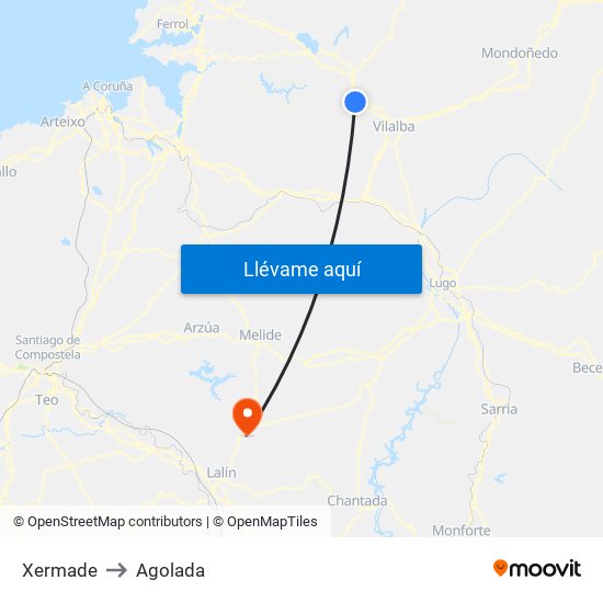 Xermade to Agolada map