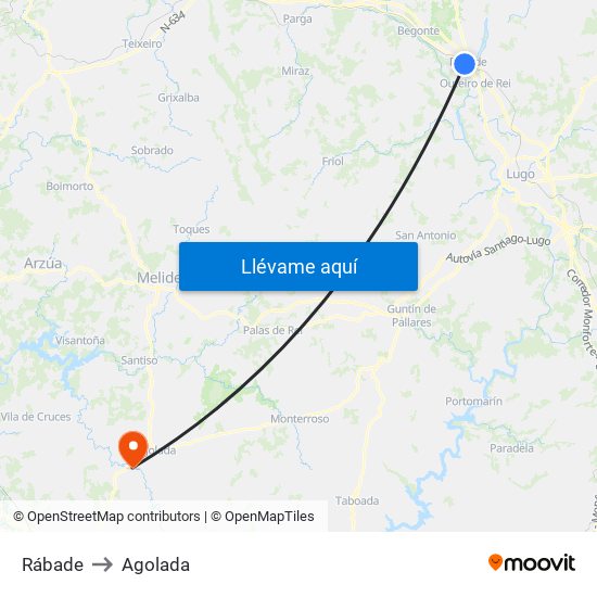 Rábade to Agolada map
