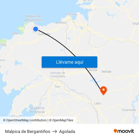 Malpica de Bergantiños to Agolada map