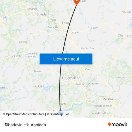 Ribadavia to Agolada map