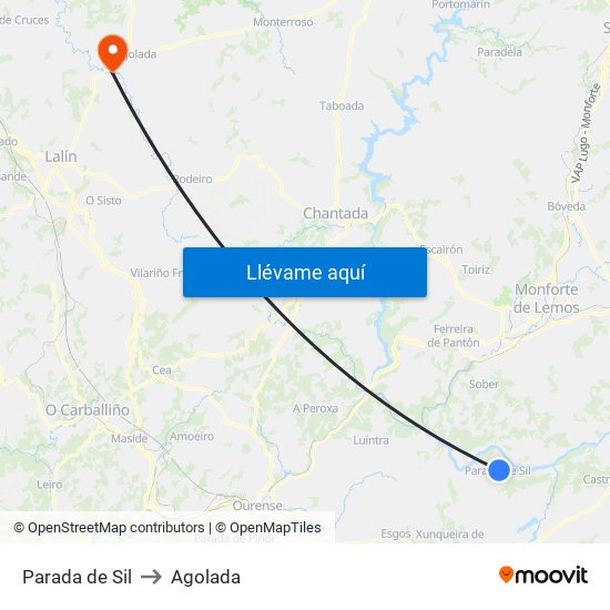 Parada de Sil to Agolada map